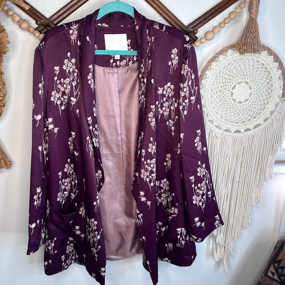 Anthropologie Ett:Twa Burgundy Floral Tavie Blazer